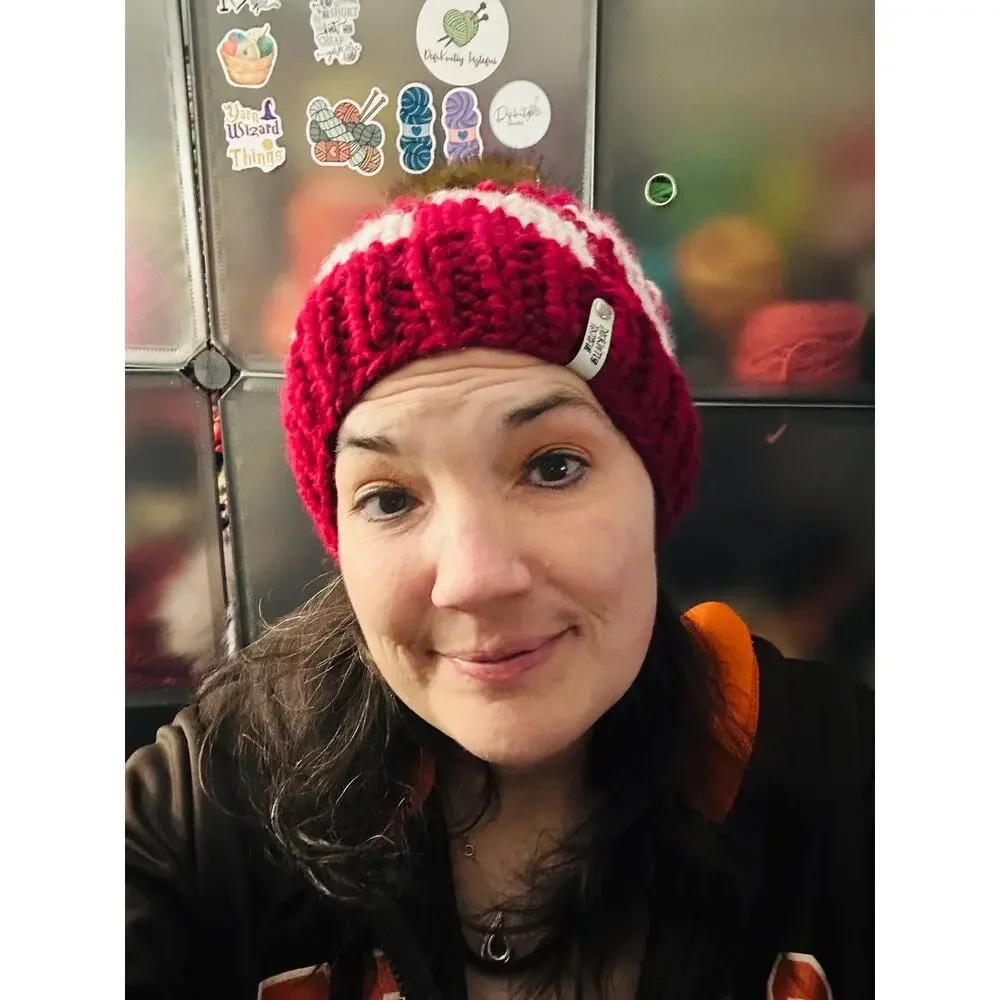 Hand Knit Tilt A Whirl Beanie: Cozy Winter Hat with Faux Fur Pom